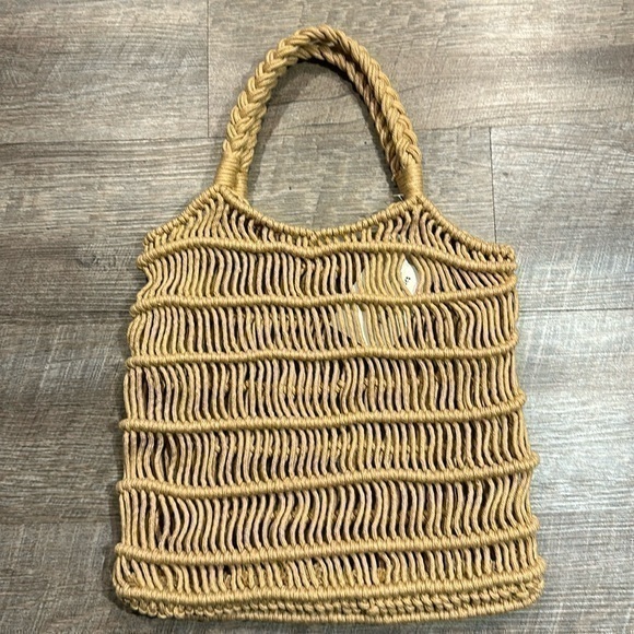 Tan Brown Crocheted Handbag Shoulder Bag Tote Beach Bag 11x12 Tan Brown Crocheted Handbag Shoulder Bag Tote Beach Bag 11x12
